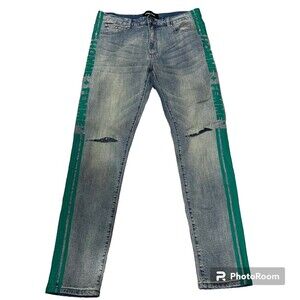Homme Femme Jeans Mens 36 Blue Skinny Slim Cotton Distressed Denim